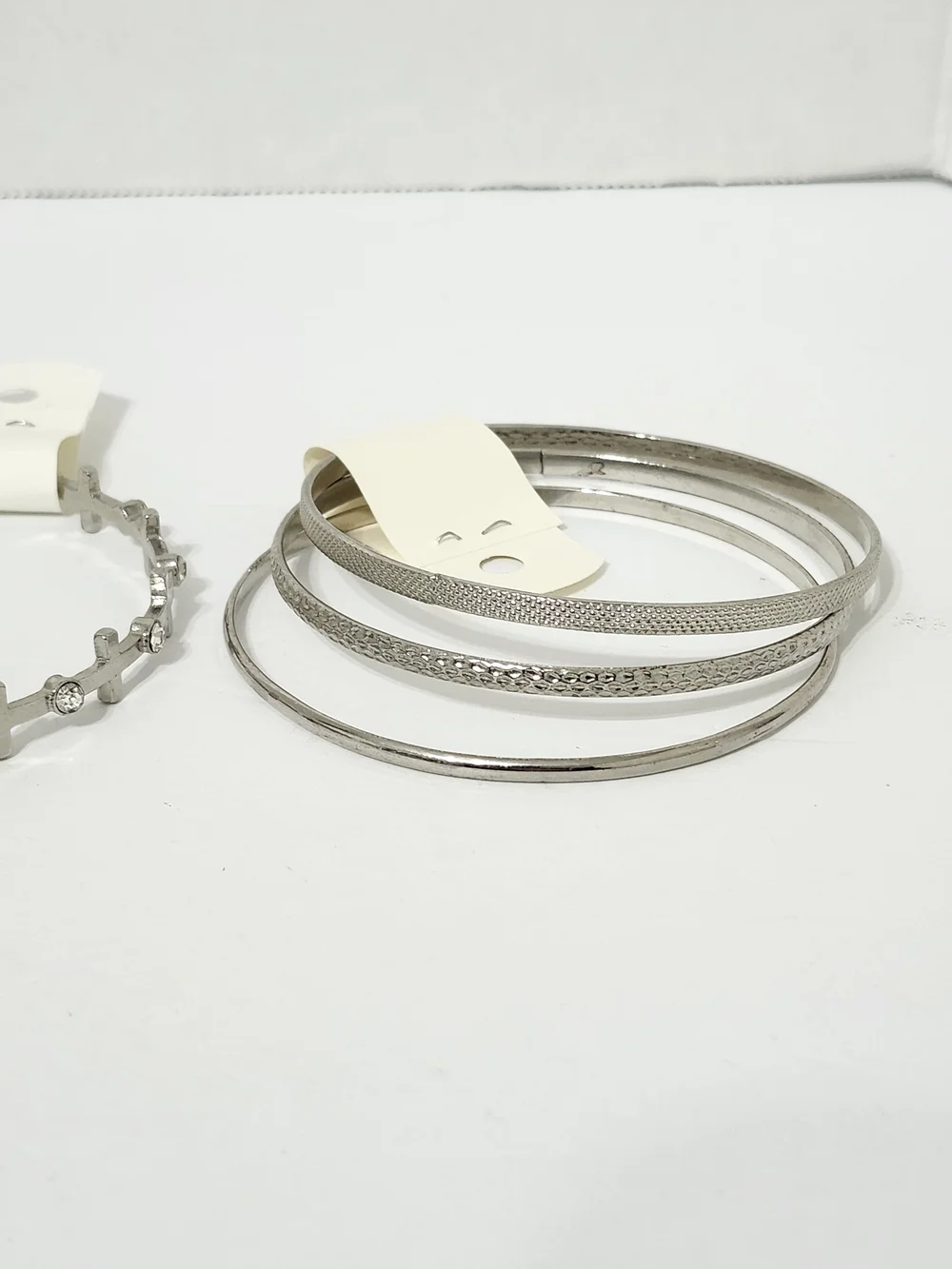 Silver Tone Cross and Rhinestone Bangle Bracelet Set 7 Pieces Large Casual Work